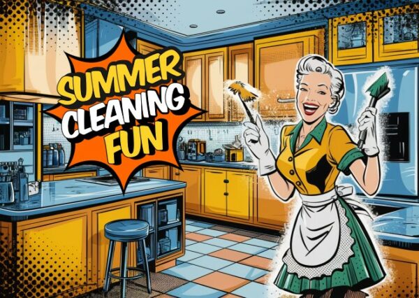 home cleaning comic postcard marketing